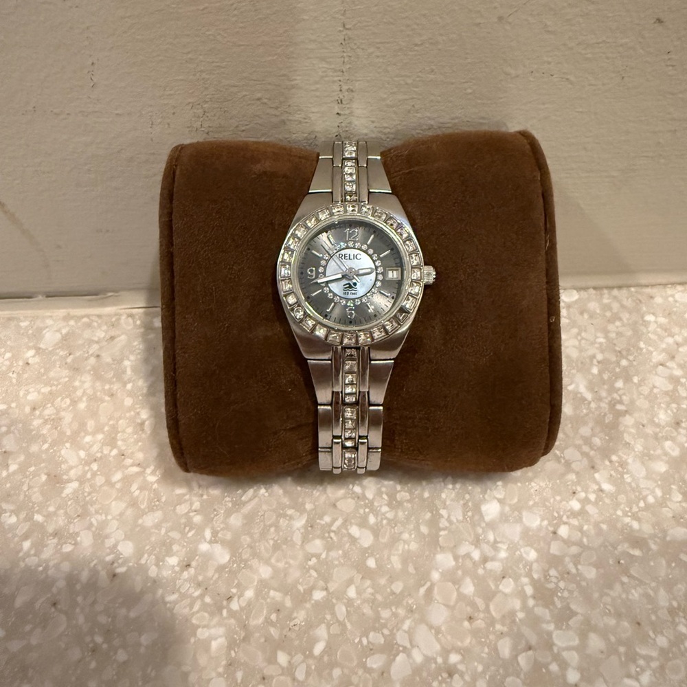 Relic Silver Watch with Crystal Details
